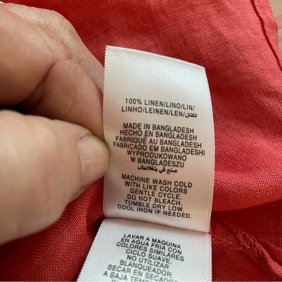 ELLEN TRACY Linen Peach Coral Woven Pullover Shirt! Gold zipper! LARGE Like New. - Picture 12 of 14